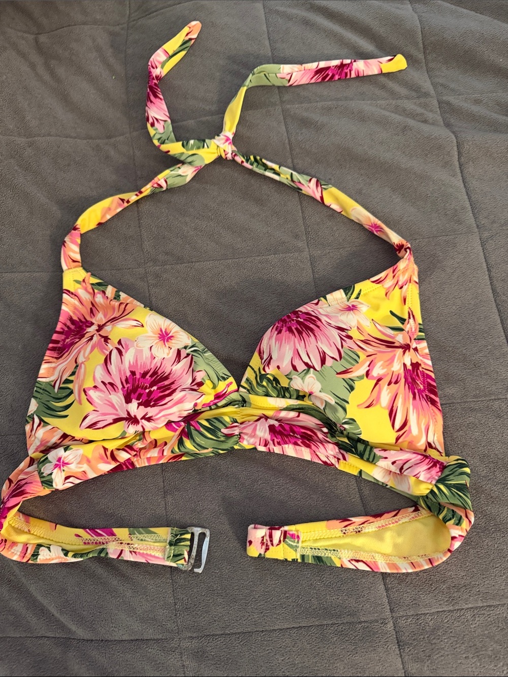 Kona Sol Yellow Floral Halter Bikini Top